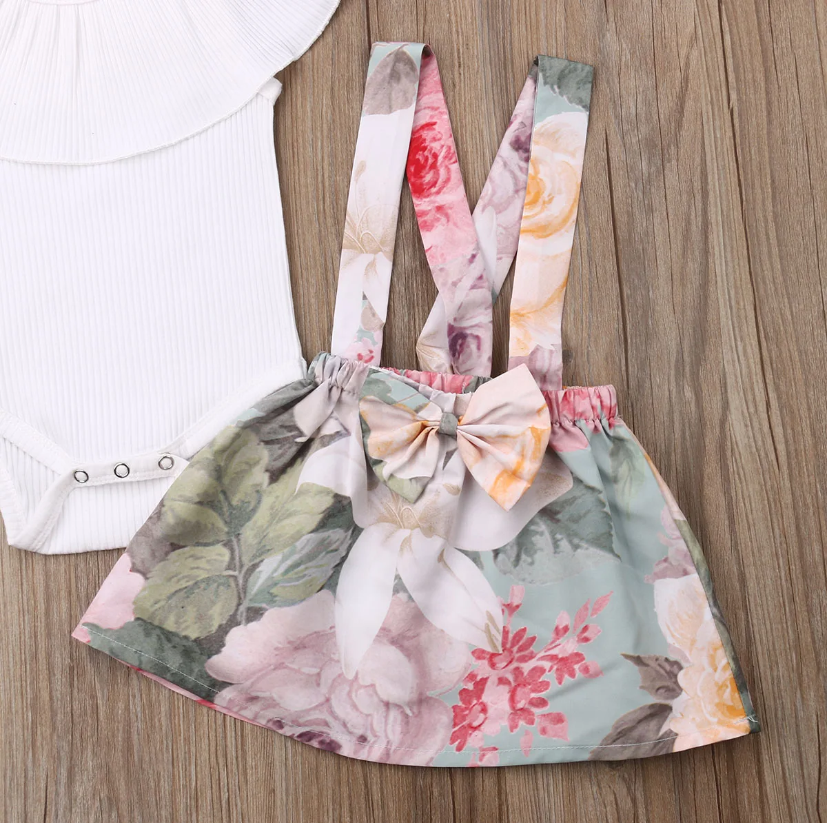 

Toddler Kids Baby Girl Clothes Summer Floral Clothing Suit Solid Top Shorts Flower Skirt Dress Outfits 2pcs set