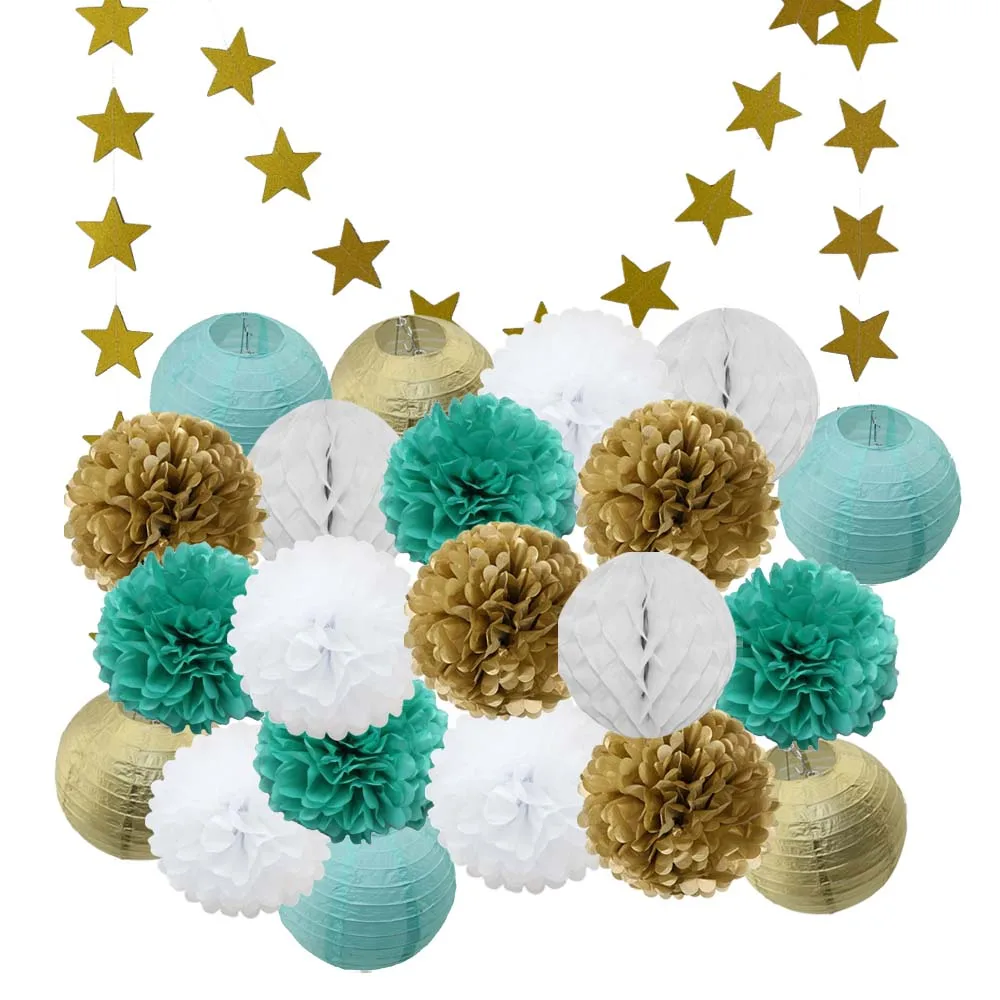Gold Tiffany Set Лидер продаж 22 шт./компл. золото/черный/белая Круглая Бумажная Фонари Выпускной 50th День рождения одолжение рождественское год висит Изделия из бумаги - Color: Gold Tiffany Set