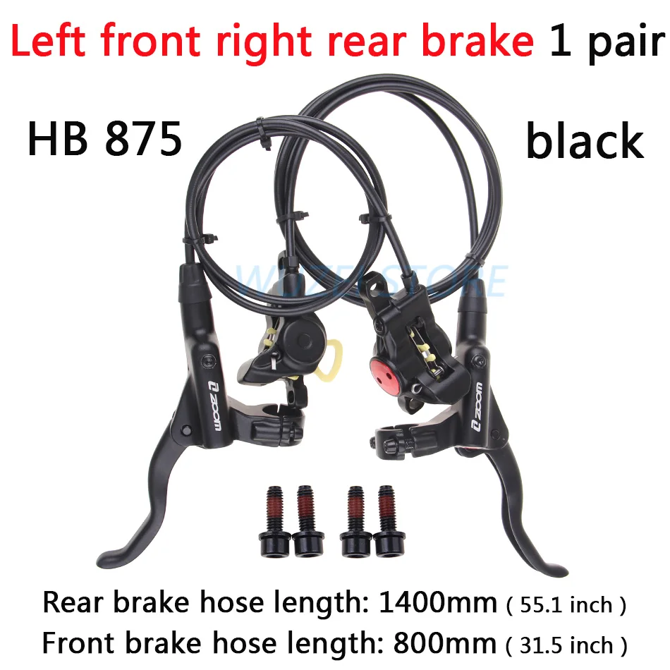 Left F right R black ZOOM HB-875 Тормоз mtb велосипед гидравлический тормоз 800/1400 мм горный велосипед масло давление дисковый тормоз набор передние и задние части велосипеда - Цвет: Left F right R black