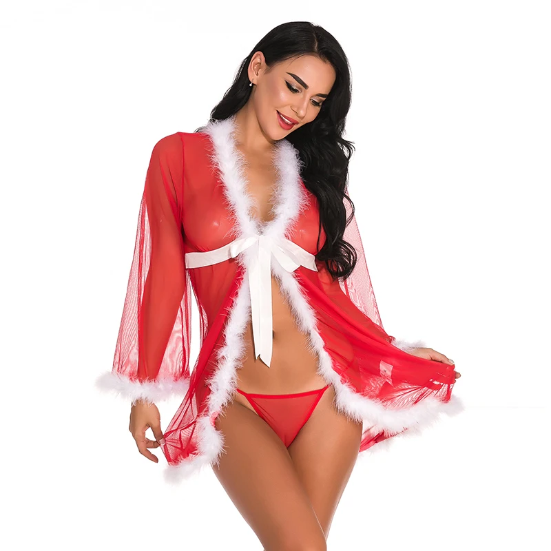 

Women Lace Nightgowns Sleepwear Pyjamas Christmas Nightwear Sexy Lingerie Bathrobe Female New Years Nightdress Home Clothes