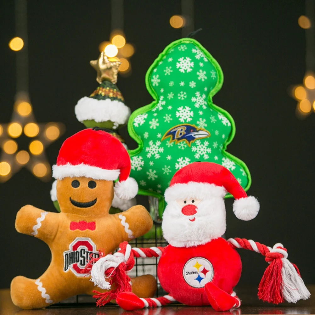 

Рождественская игрушка для домашних животных, плюшевая жевательная игрушка, устойчивая к укусам, Санта-Клаус, кошка, снимает скуку, милая му...