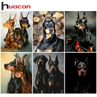 Алмазная живопись с собачкой Huacan, вышивка крестиком, 5D, сделай сам, Алмазная мозаика, доберман, украшение на стену, ручная работа