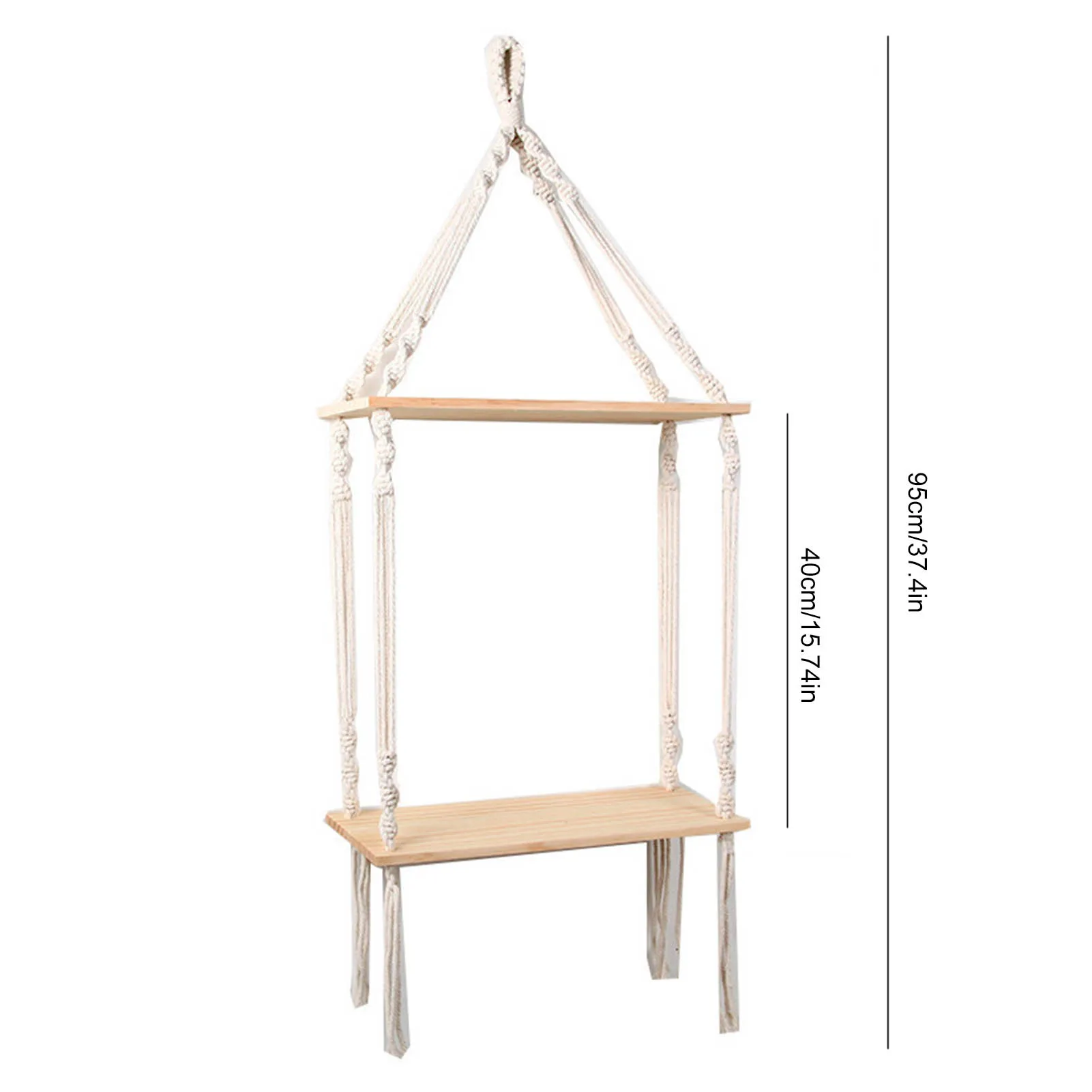 

Hand-Woven Macrame Hanging Planter Basket Wooden Shelves Bohemian Style 1/2 Layers Rack Wall Hanging Tapestry Home Room Decor