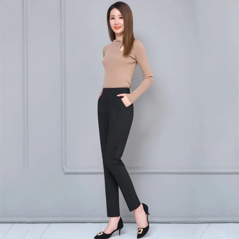 Женские штаны шаровары в офисном стиле повседневные облегающие брюки с высокой