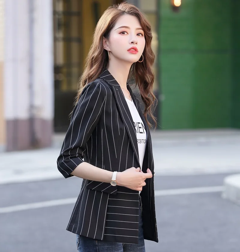 

Women blazers Slim spring Autumn stripe jacket Half sleeve Blazer & Suits Women 958