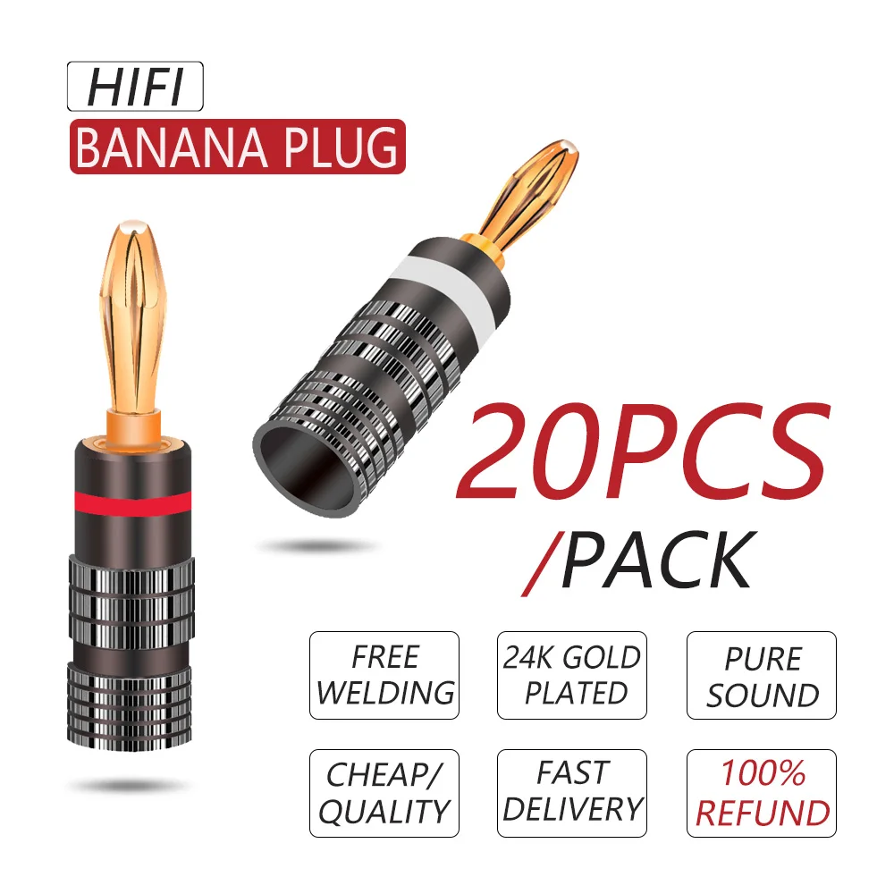 20 шт./10 пар Новые Hi-Fi разъемы типа &quotбанан&quot 24 К позолоченные 4 мм с винтовым