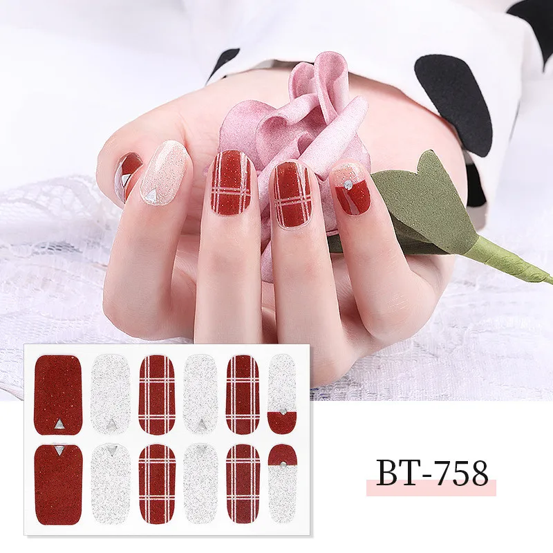 14 насадок/листов Корейская наклейка для Ногтей Полное покрытие наклейки