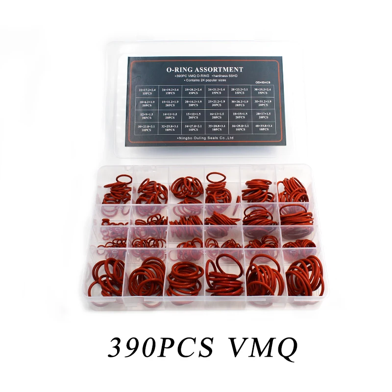 Резиновое/Силиконовое уплотнительное кольцо VMQ NBR FKM уплотнительное кольцо нитриловая шайба резиновое кольцо набор Ассортимент Комплект Коробка кольцо - Цвет: Red VMQ 390PCS
