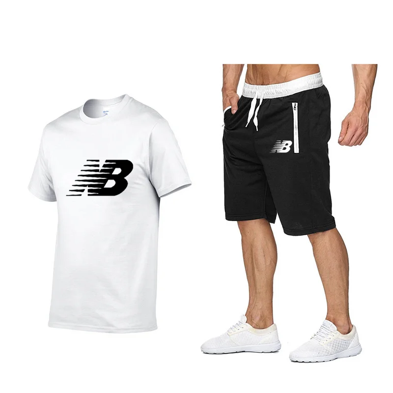 

2021 new T-shirt set men's running contrast shorts football sportswear men's sportswear T-shirt 2-piece set