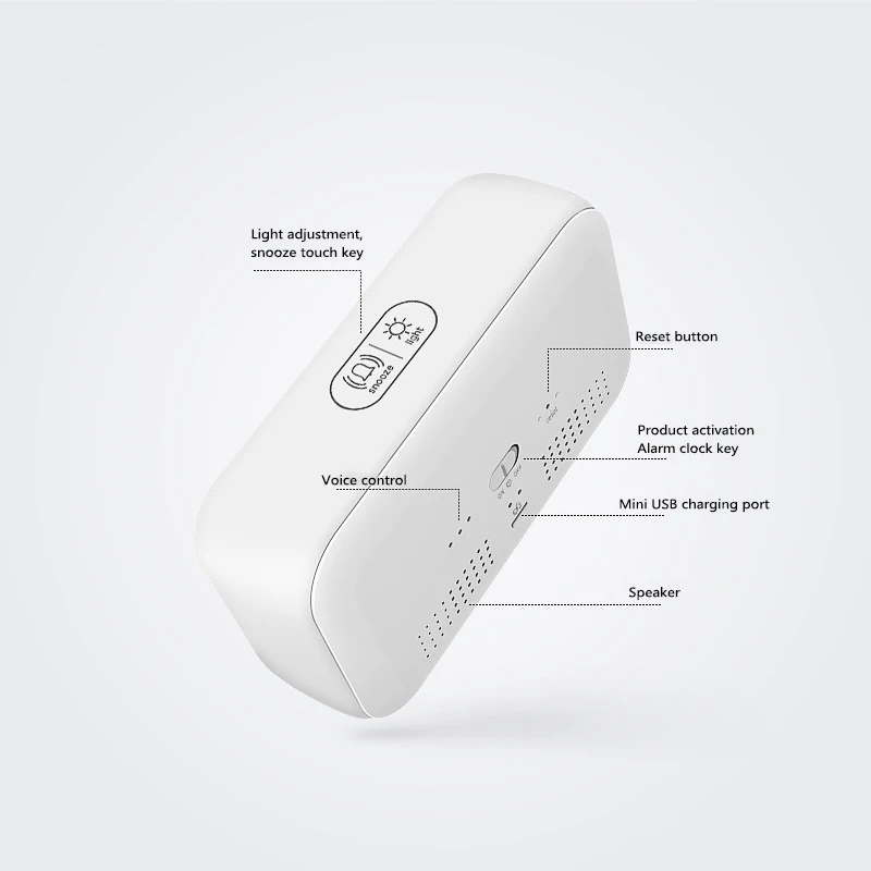 

Multi-function LED Mirror Alarm Clock Sound-Activated Clock Rechargeable Bedside Music Clock Dual Alarms With Snooze Function