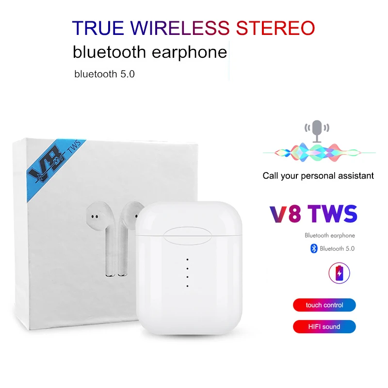 V8 TWS Bluetooth 5,0 беспроводные наушники сенсорные мини наушники с микрофоном для iPhone 6S X 7 8 samsung S6 S8 Xiaomi huawei LG