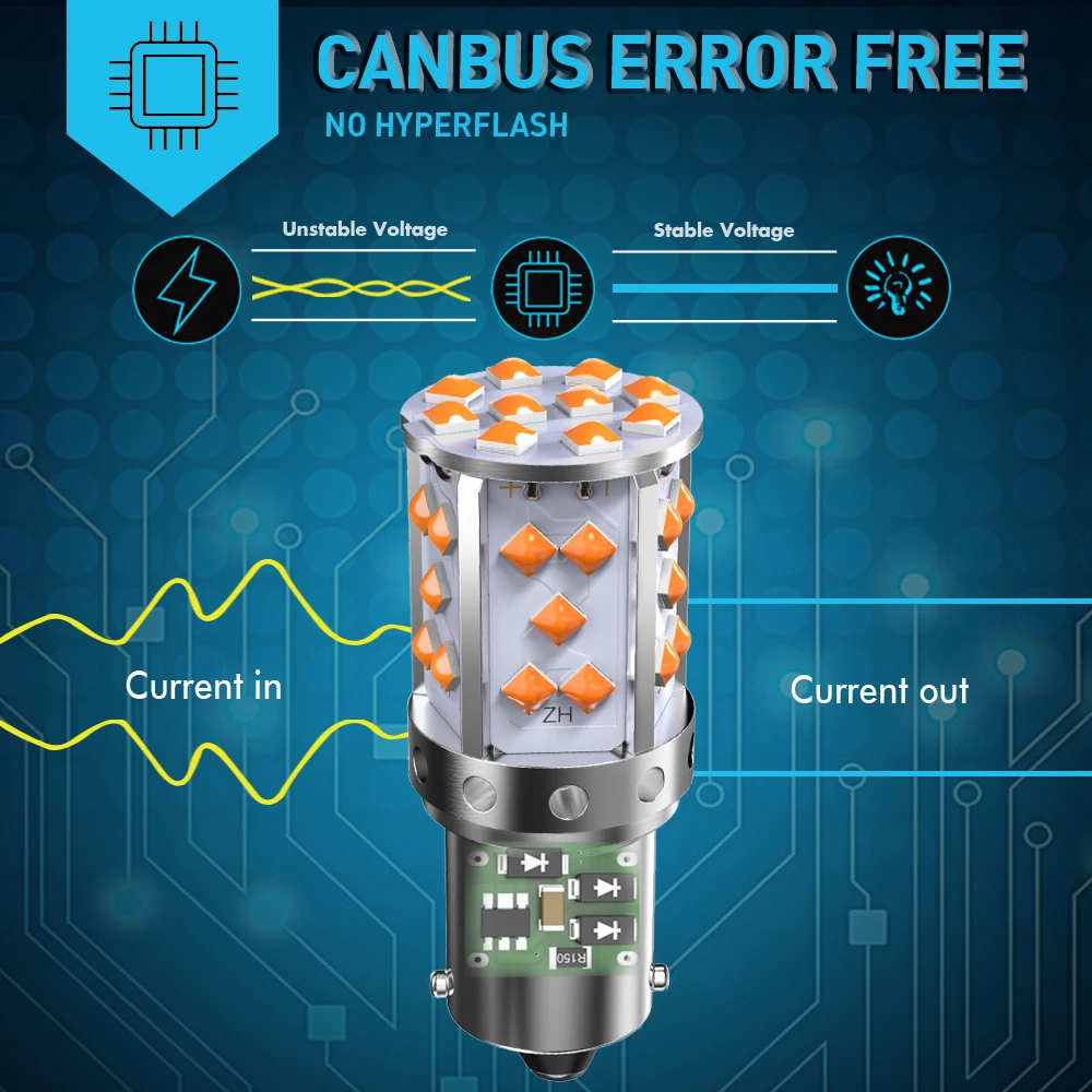 

2X 1156 P21W BA15S BAU15S PY21W 7507 T20 7440 LED Canbus No Hyper Flash Reversing Light Bulb Built-in Resistor Error Free Orange