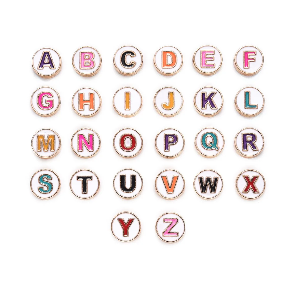 

26Pcs/Bag White Background Dripping Oil Alloy Color Double-Sided English Letter Beads DIY Bracelet Necklace Jewelry Accessories