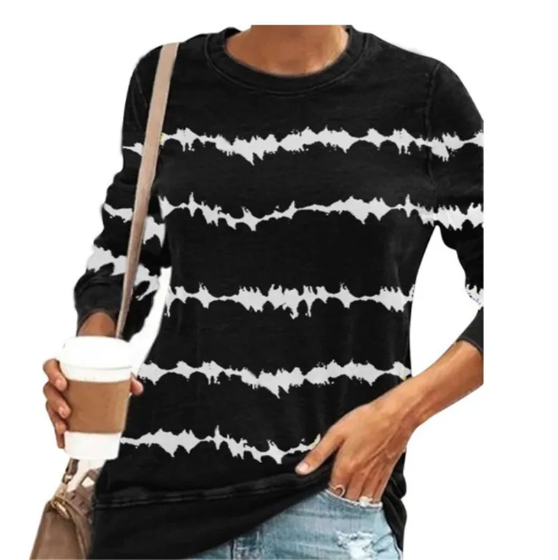 

Autumn and winter new women's printed stripe long sleeve T-shirt