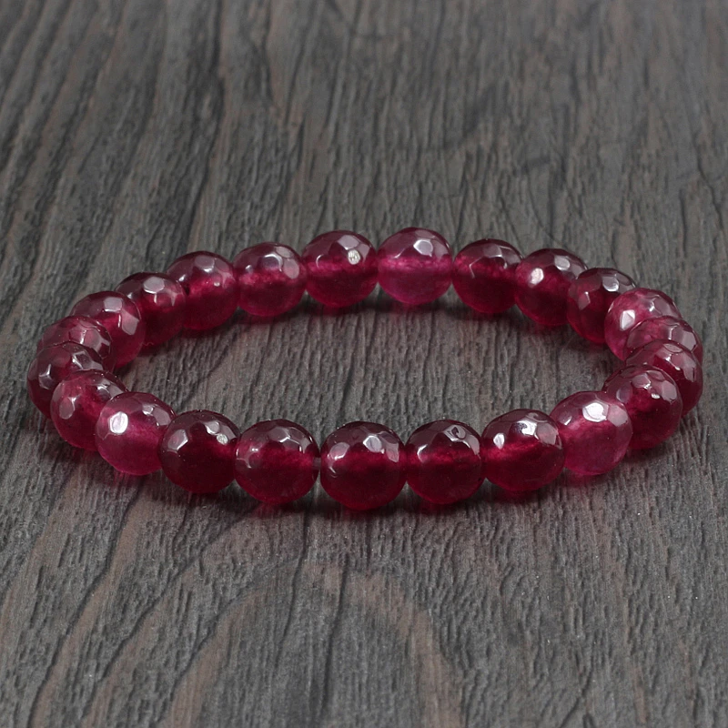 Браслет женский эластичный с бусинами натуральным розовым камнем | Украшения и