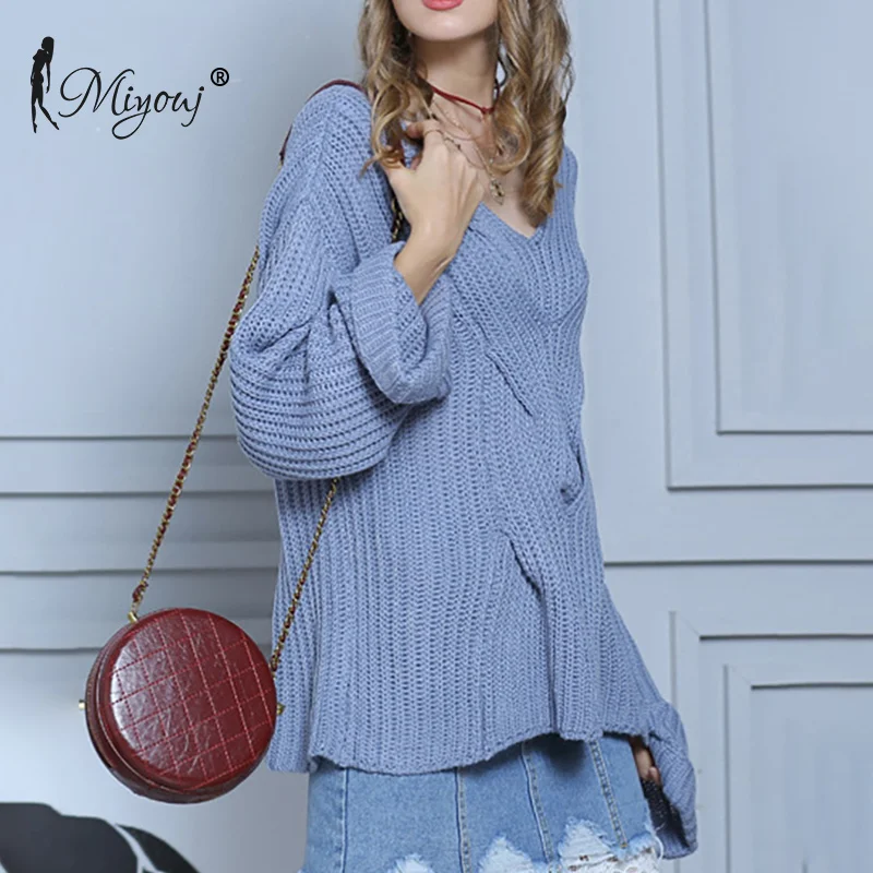 Свитер с рукавами-фонариками пуловер рюшами v-образный вырез вязаная женская