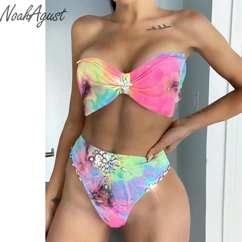 

Diamond High Waist Bikini 2021 Mujer Bandeau Swimsuit Women Push Up Bathing Suit Two Piece Beach Wear Maillot De Bain Femme Swim