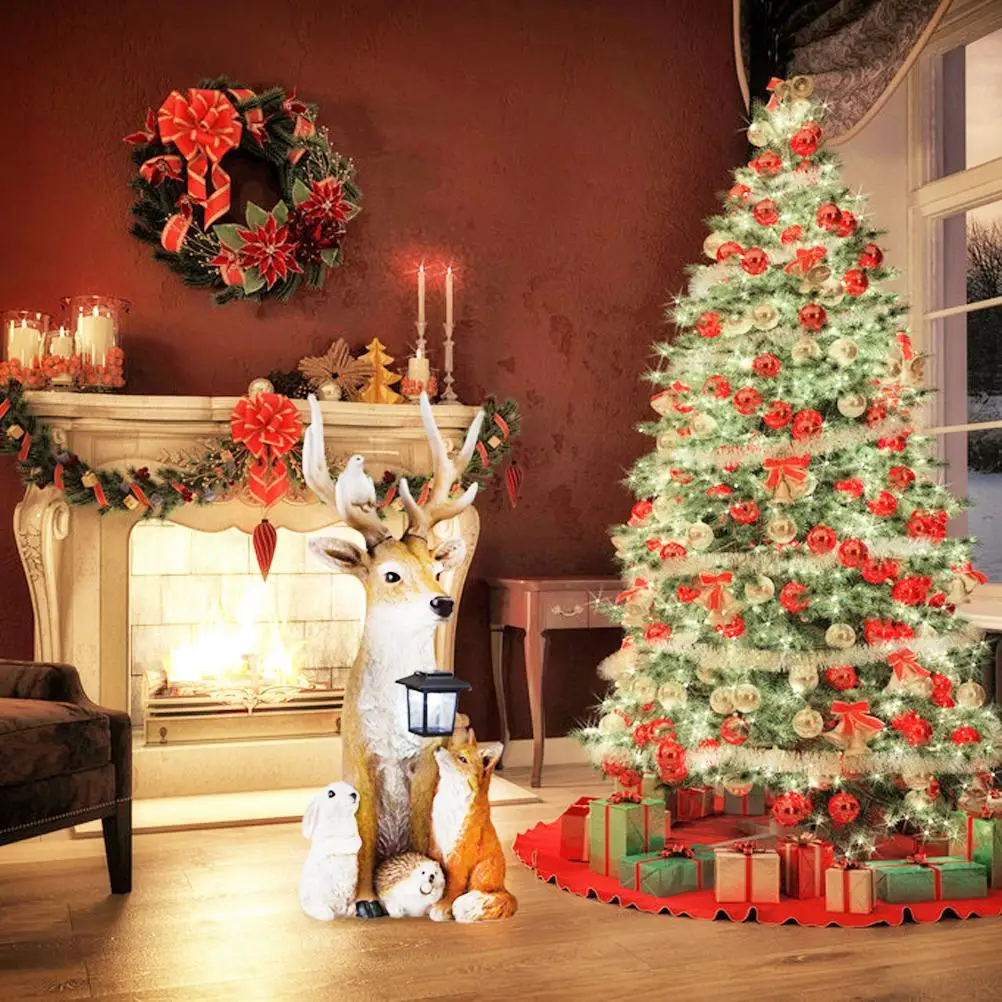 

Solar Garden Statue Resin Deer and Friends Sculpture Animal Figures for Outdoor Decoration