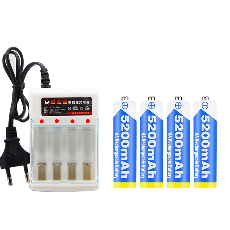 Figh качественный 1 2 V 5200mAh NI MH AA Предварительно заряженный перезаряжаемый aa