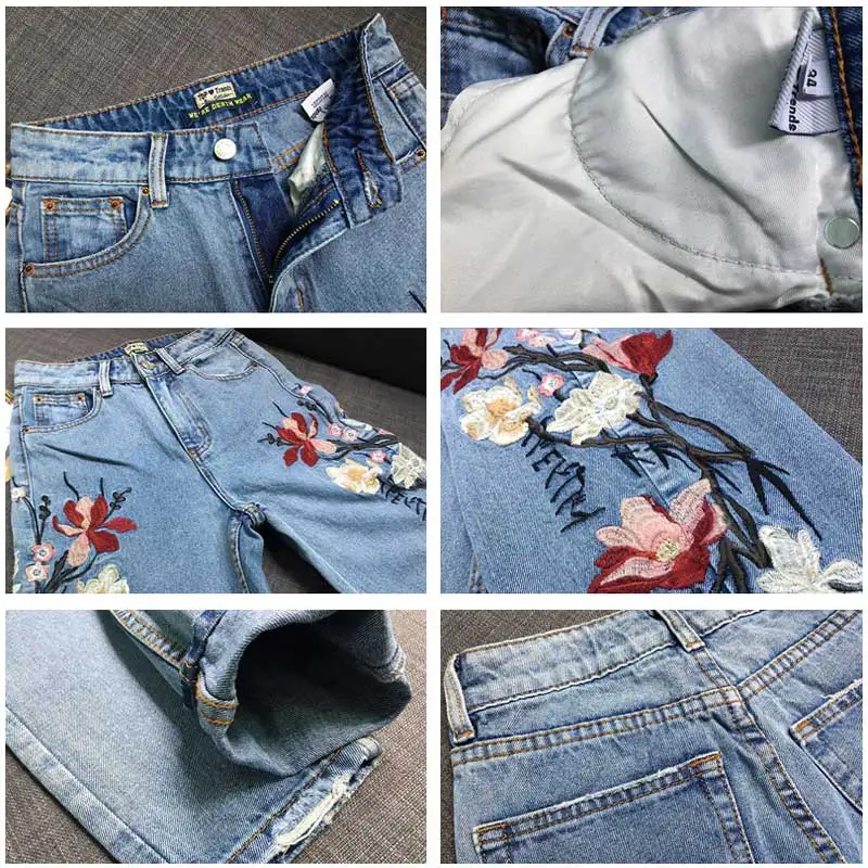 Женские джинсы с объемной вышивкой английские высокой талией размера плюс