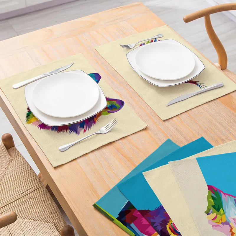 

Placemats Polyester Linen Tableware Mat Animals Printed for kitchen Table Waterproof Car Coaster Modern Home Decor 30*40cm 1pc