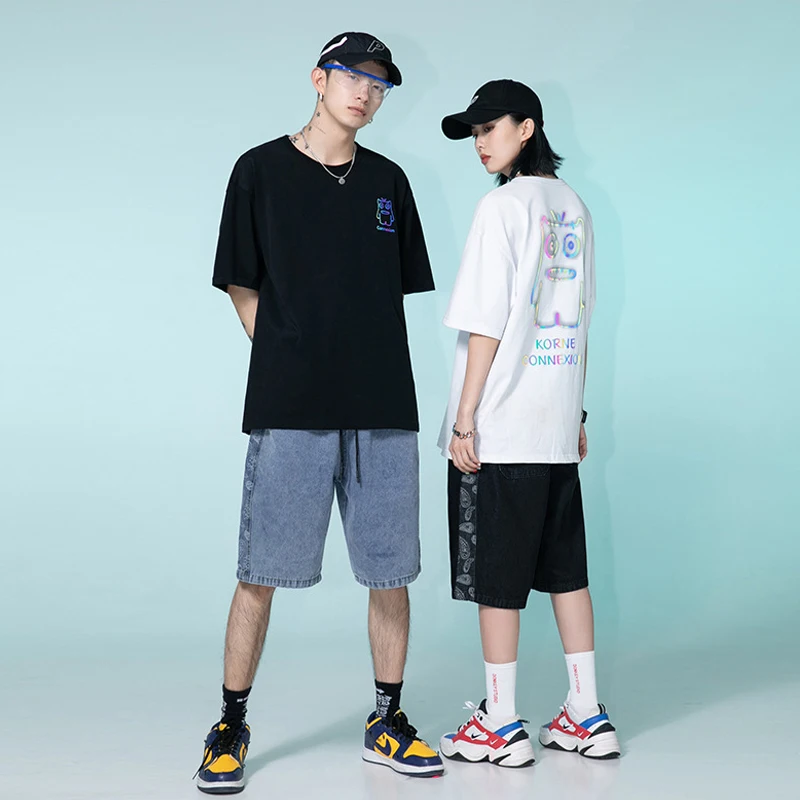 

ELKMU Harajuku Funny Cartoon Print Reflective T-shirt Streetwear Tshirt Men Summer Short Sleeve T Shirts Tops Tees Male HM088