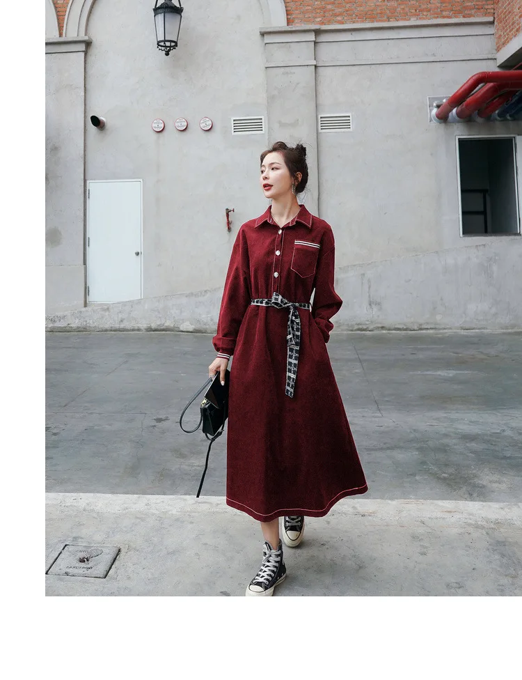 

Женское платье-рубашка в стиле Хепберн, однотонное элегантное платье во французском ретро-стиле с юбкой, Новинка осени 2020