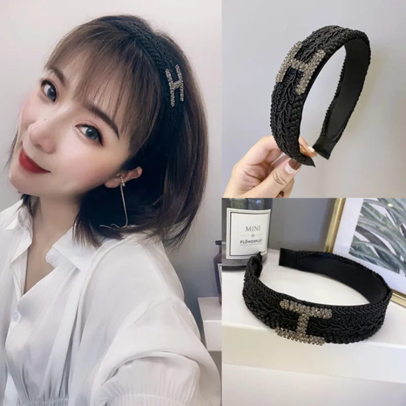 

Fashion headband boutique hair accessories women's solid color H diamond braided wide-brimmed hairbands headband girl hair band