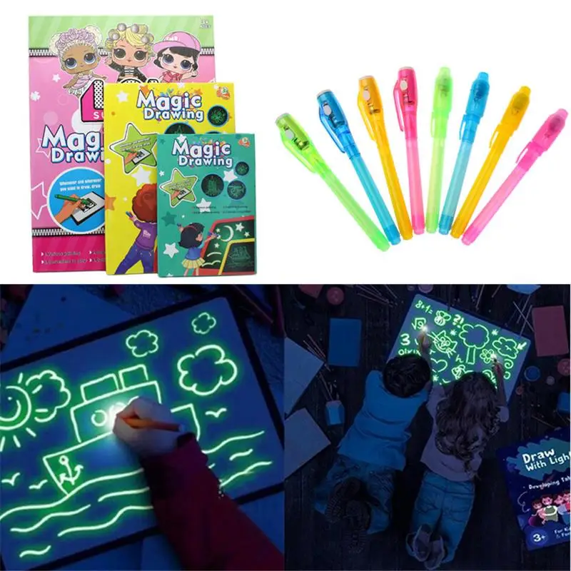 

1PC A4 A5 LED Luminous Drawing Board Graffiti Doodle Drawing Tablet Magic Draw With Light-Fun Fluorescent Pen Enlightenment Toy