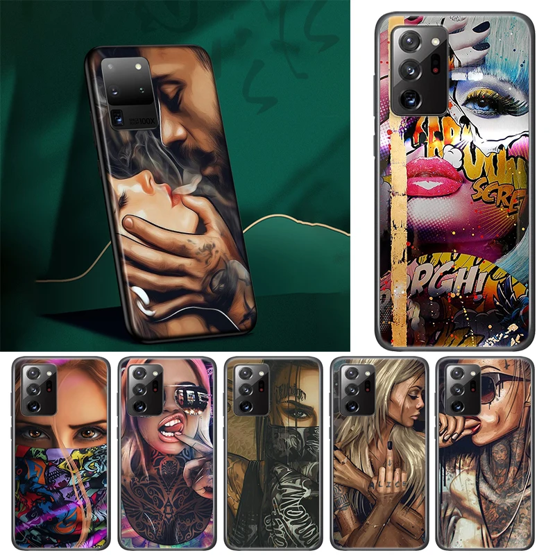 

Sexy Sleeve Tattoo Girl For Samsung F22 F32 F42 F52 M12 M62 M1 M02 M60 M31 M40 Note 20 10 8 9 Pro Plus Ultra Black Phone Case