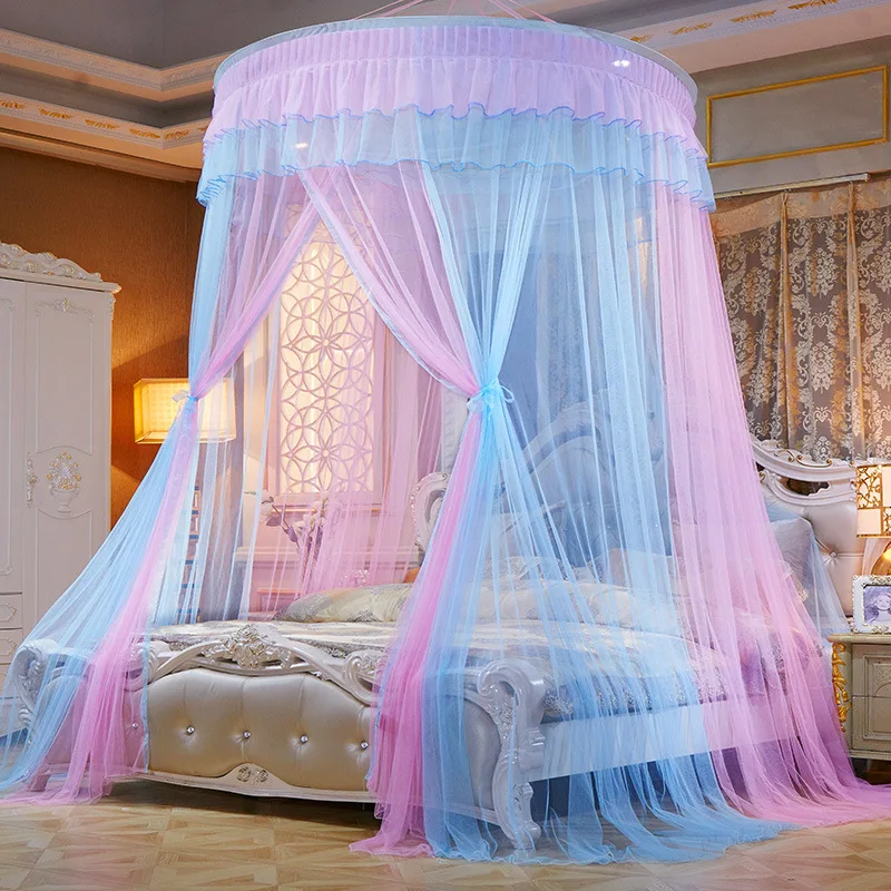 

Dome 1.5m 1.8 double ceiling hanging round princess mosquito net without bracket perforation installation bed curtain net