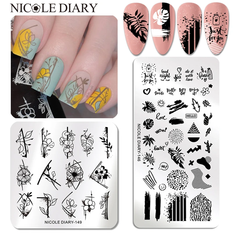 NICOLE DIARY с листьями-бабочками пластины для штамповки ногтей цветы из нержавеющей