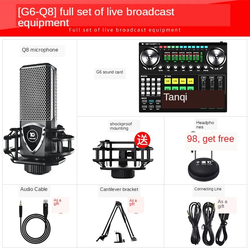 

G6 Live Sound Card & Microphone Q8 Sound Mixer Board for Live Streaming Broadcast Audio Mixer Webcast Mic USB For Computer Phone