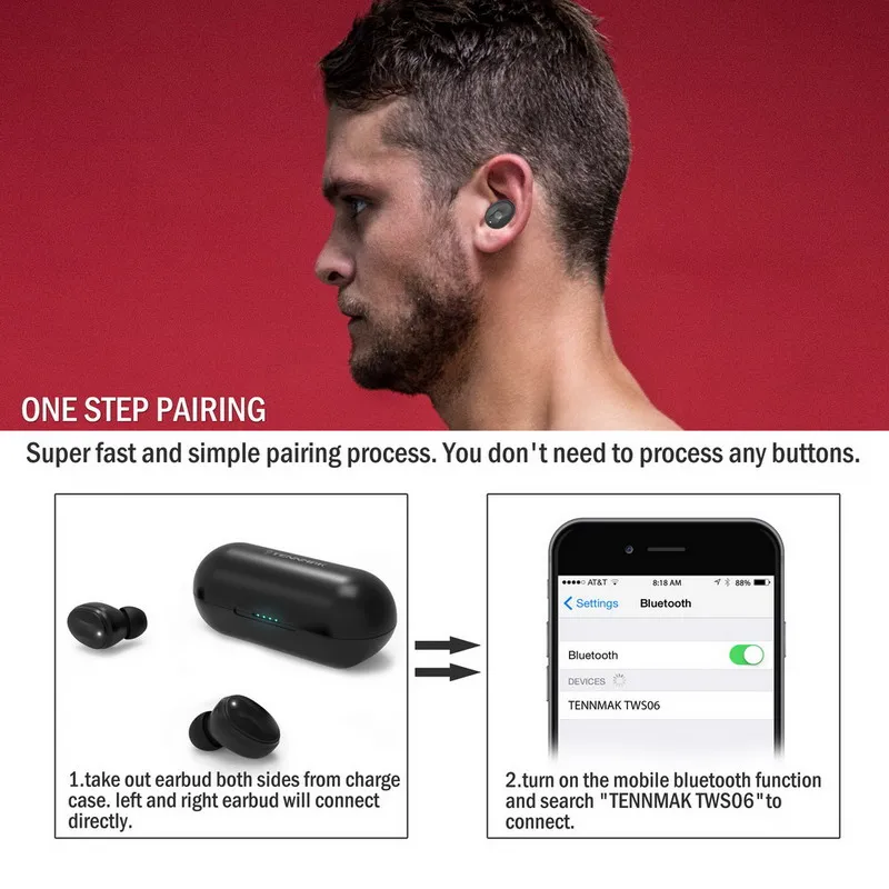TENNMAK True беспроводные наушники TWS06-Bluetooth 5,0 стерео Hi-Fi звук с глубокими басами беспроводные наушники Встроенный микрофон гарнитура