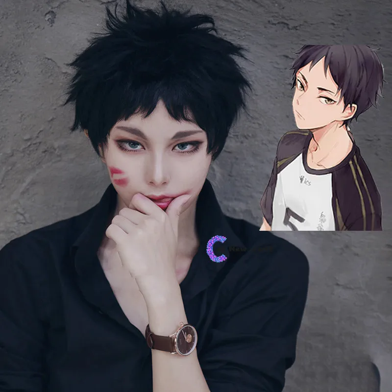 Keiji Akaashi короткий черный косплей парик Haikyuu! Термостойкий для косплея из
