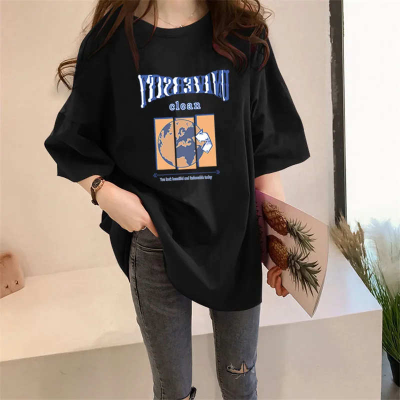

Medium Length T-shirt 2021 New Summer Women's T-shirt Casual Short Sleeve T-Shirt Printed Women's Clothes