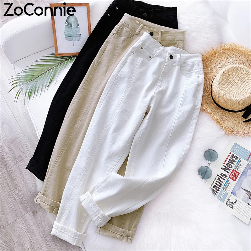 Хлопковые белые джинсы для женщин весна 2020 новинка свободные шаровары высокая