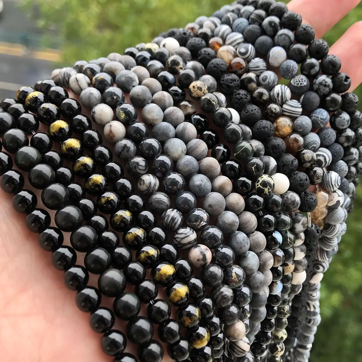 

4-12mm Natural Stone Black Gems Bead Agates Hematite Crystal Volcanic Lava Quartzs Round Beads For Jewelry Making Diy Bracelets