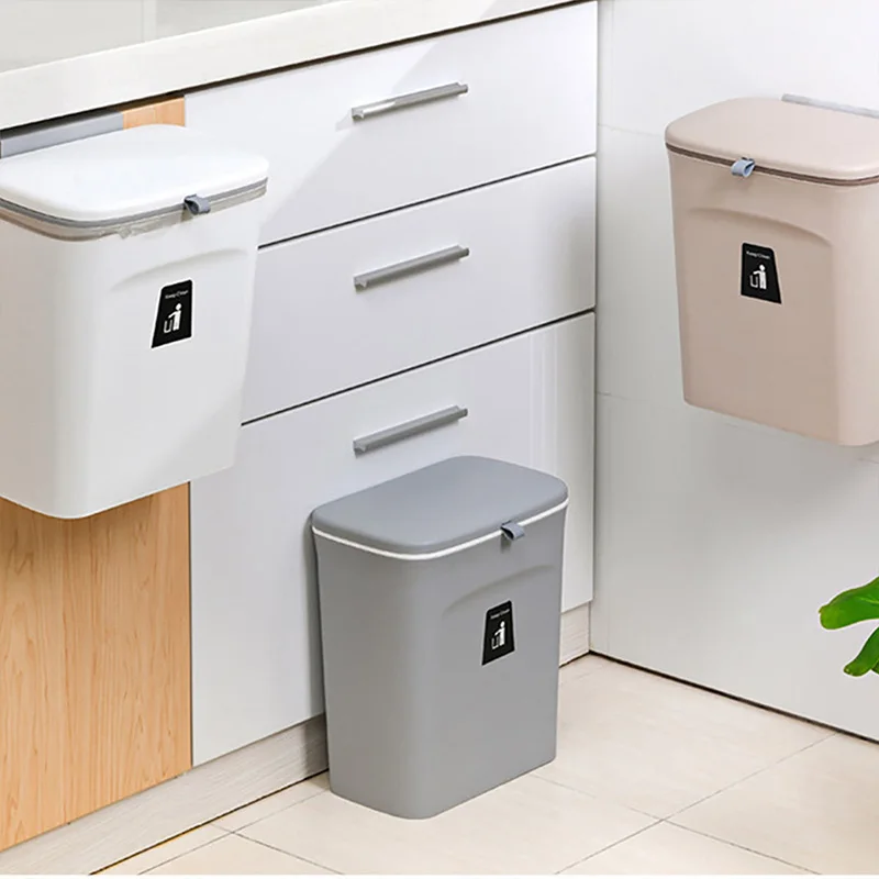 7l 9l wall mounted trash can with lid hanging waste bin for kitchens cabinet door garbage can rubbish bin car recycle dustbin free global shipping