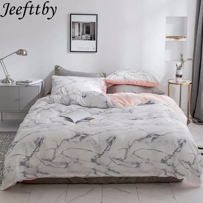 2022 Мрамор розовый узор простыня наволочка набор постельного белья и Стёганое