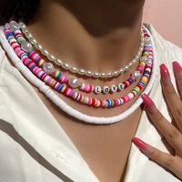 layered love letter choker baroque pearl rainbow clay beaded necklace for women summer beach holiday jewelry bohemian necklace