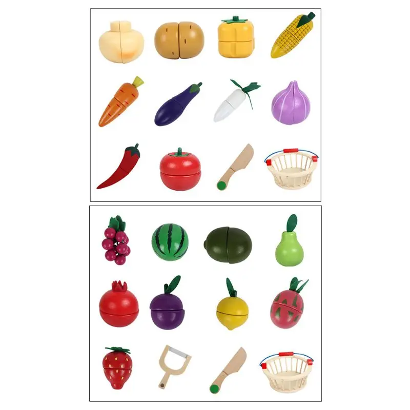 

12 Pcs Magnetic Wooden Fruit/Vegetable Combination Cutting Toy Set for Children D0AF