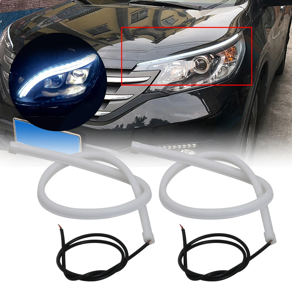 

2pcs LED DRL Car Daytime Running Light Flexible Waterproof Strip Auto Headlights White Turn Signal Yellow Brake Flow Lights 12V