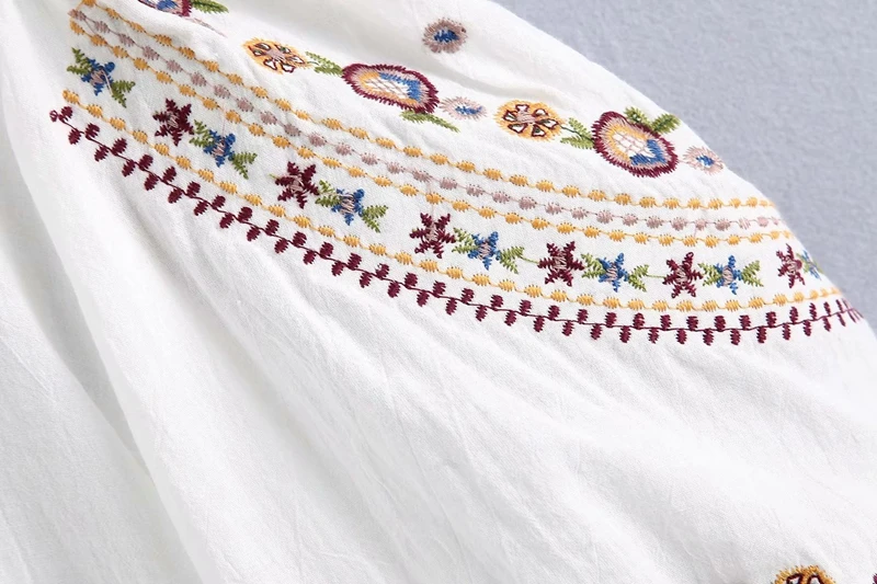 Everkaki Boho вышитые Хлопковые женские рубашки, футболки, топы, однотонные белые женские блузки с коротким рукавом, рубашки, женские топы Осень новинка