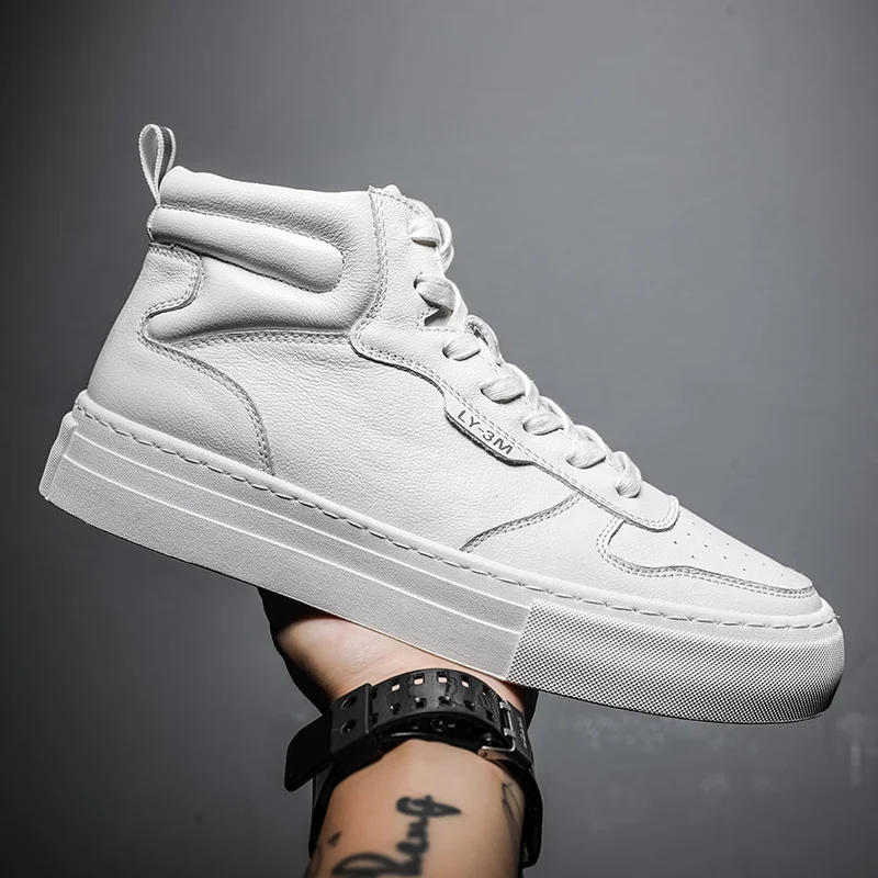 Туфли мужские из натуральной кожи высокие на шнуровке дышащие мягкие