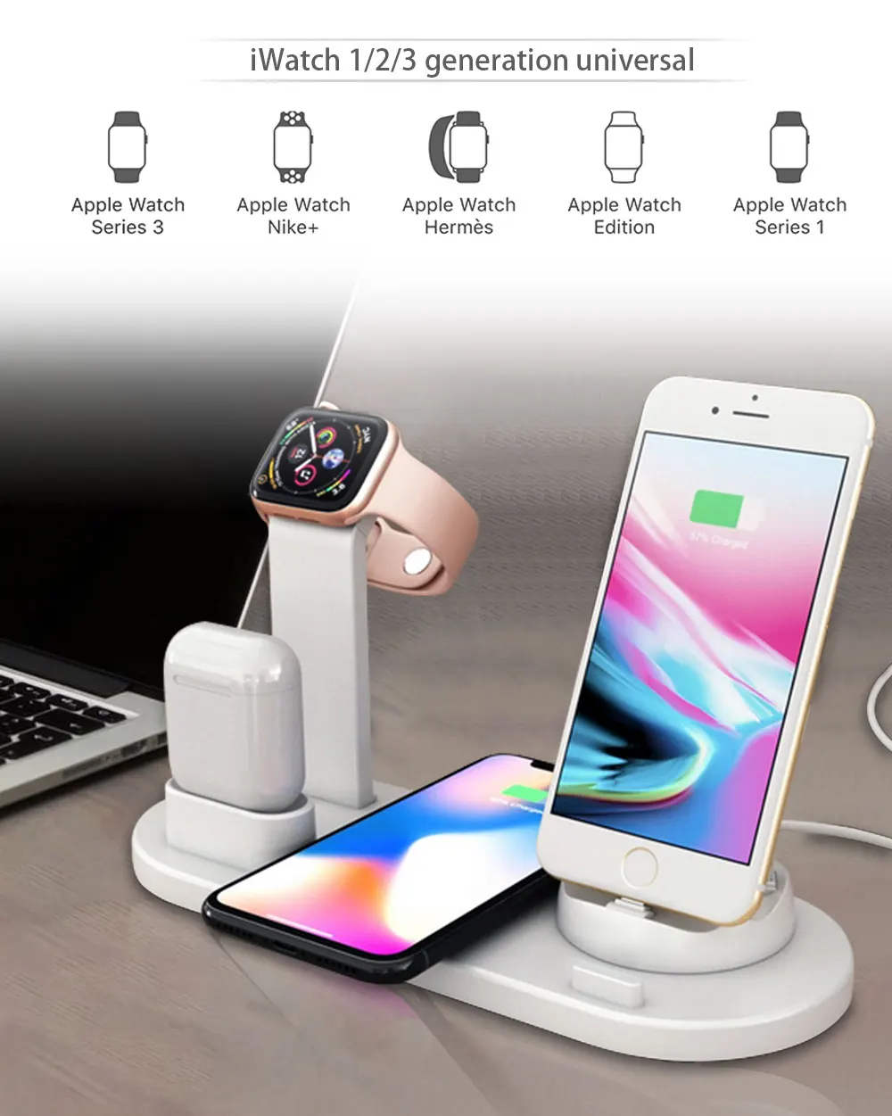 4 в 1 беспроводная зарядная док-станция для Apple Watch 3 2 airpods iPhone X XS Max XR 8 Plus Qi Быстрое беспроводное зарядное устройство Подставка