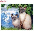 Алмазная 5D живопись сделай сам, картина с изображением сиамского кота, животного, квадратной формы, Круглая Мозаика, вышивка