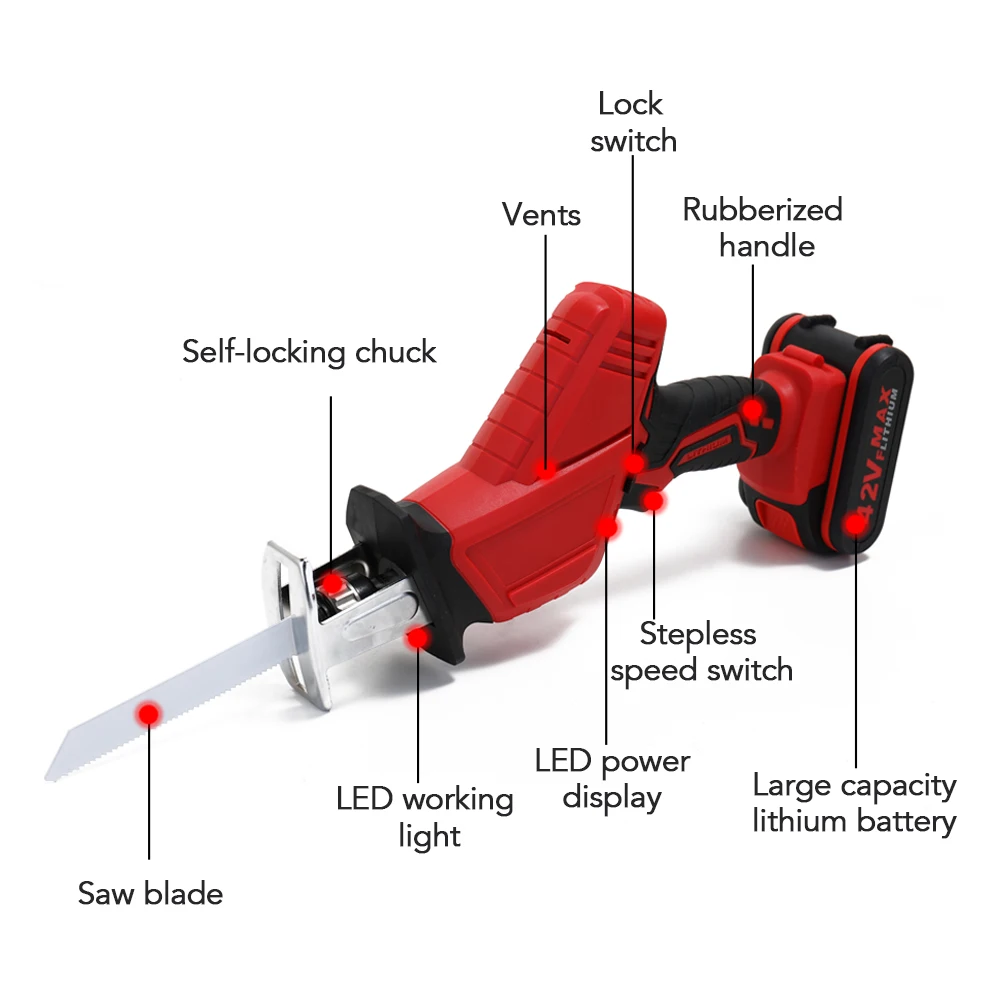 42VF Reciprocating Saws Outdoor Saber Saw with Rechargeable Lithium Battery Portable Cordless Electric Power Tools | Инструменты