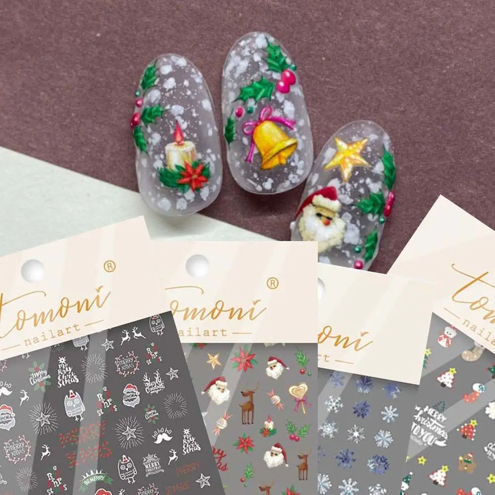 

5D Relief Snowflakes Nail Stickers Decal Christmas Nail Art Exquisite Sock Snowman Santa Claus Manicure Decoration
