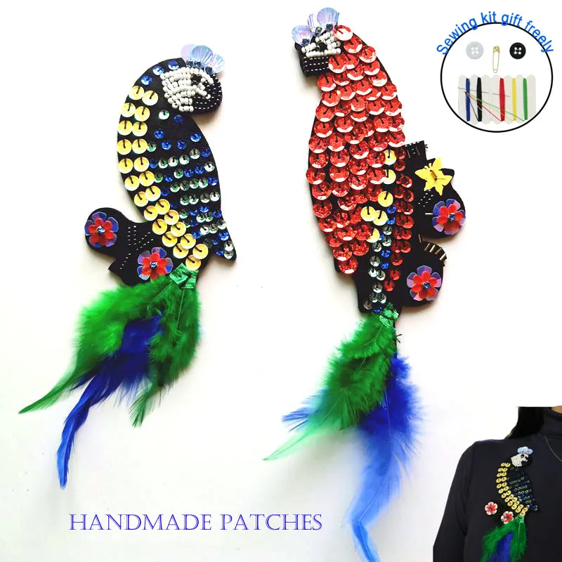 1pc bird beaded patches for clothing DIY rhinestone feather Sew on Animal Embroidery applique parches bordados para ropa | Дом и сад